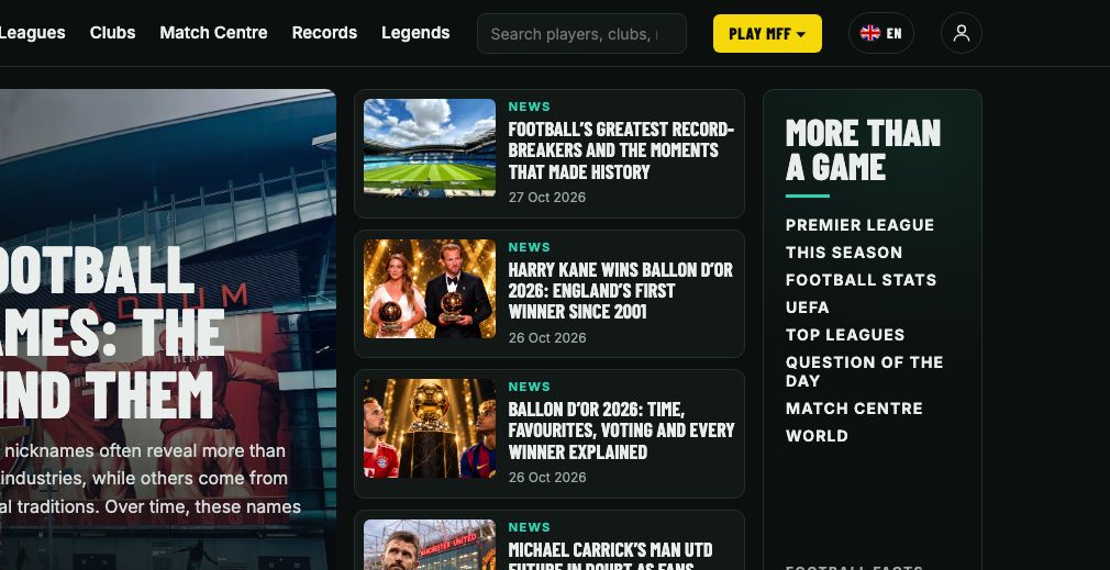 MyFootballFacts home page